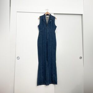 NWT Free People Curvy Crvy Ring the Alarm Denim Jumpsuit One Piece Size Medium